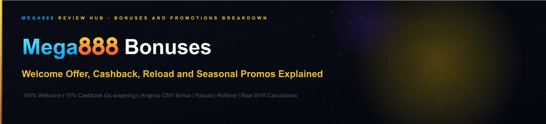 Mega888 bonus guide showing welcome offer cashback and reload promotions for Malaysian players